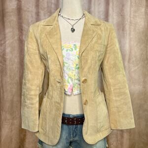 Vintage 70s Suede Leather Jacket Tan Button Up Retro Euro Streetwear Western